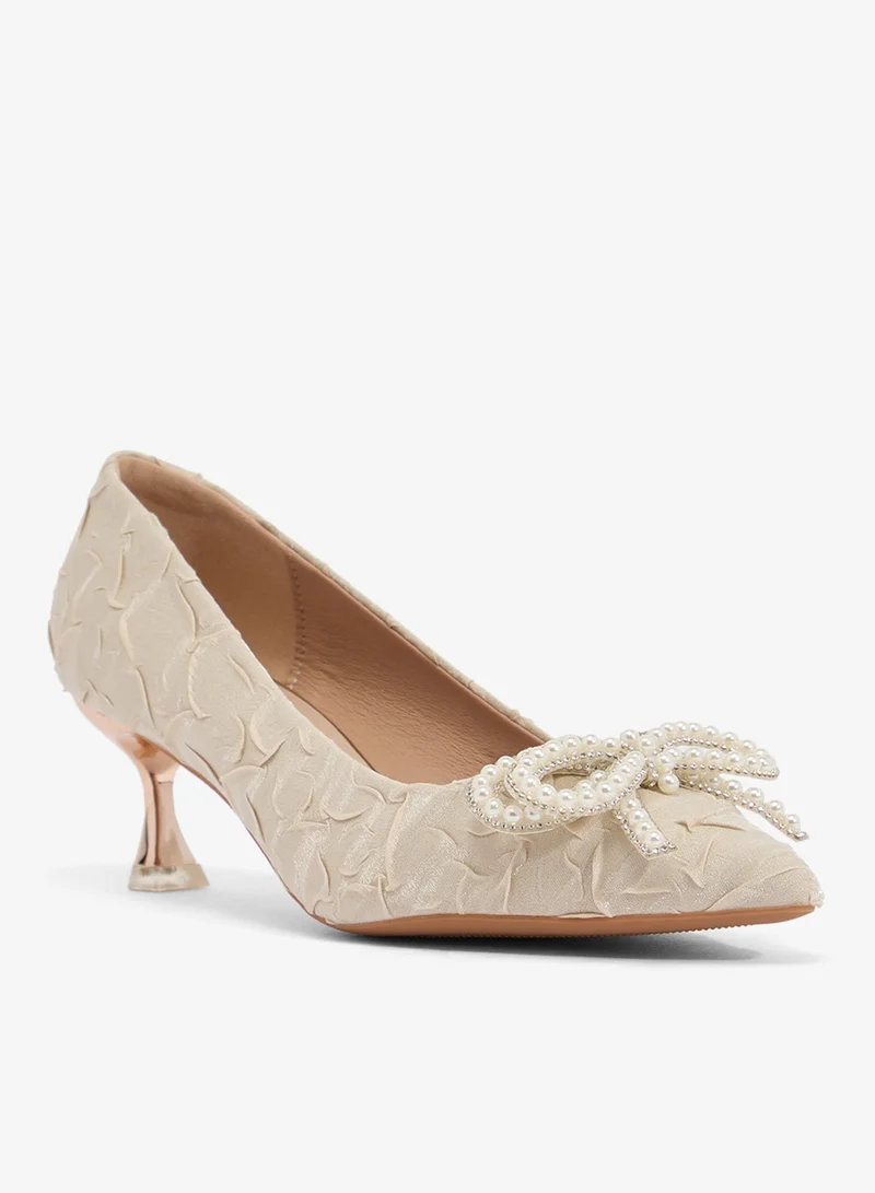 Ella Limited Edition Bow Detail Pearl Covered Embellished Mid Heel Pump